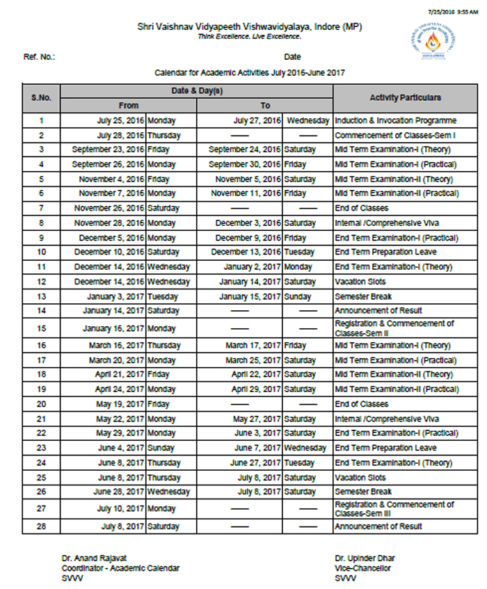 Academic Calendar